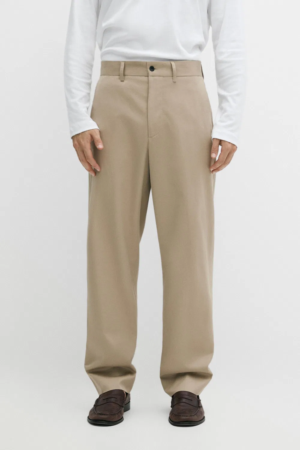 Брюки Massimo Dutti 100% Cotton Wide-leg, хаки