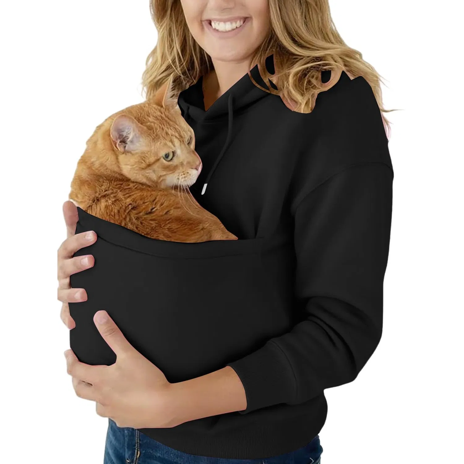 Женский худи с карманом-кенгуру Cat Hoodie, Z21 Black — фото 4