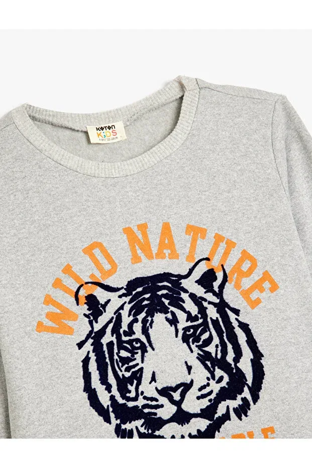 Детские свитшот для мальчиков с принтом Tiger Embossed Printed Raised Koton, Gray — фото 3