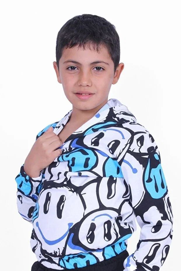 Детское худи для девочек с принтом Emoji patterned Panio Kids, Blue — фото 4