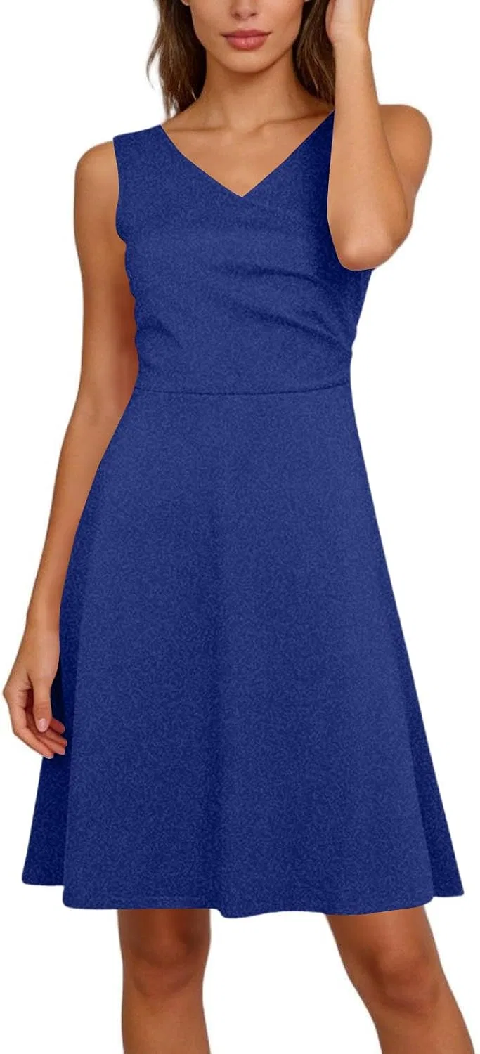 Женское летнее мини-платье А-силуэта V-образным вырезом, Royal Blue — фото 2