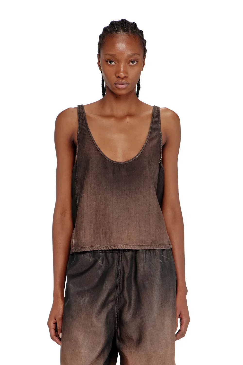 Женская футболка-борцовка без рукавов с эффектом омбре Tank top in fluid coated denim Diesel, коричневый