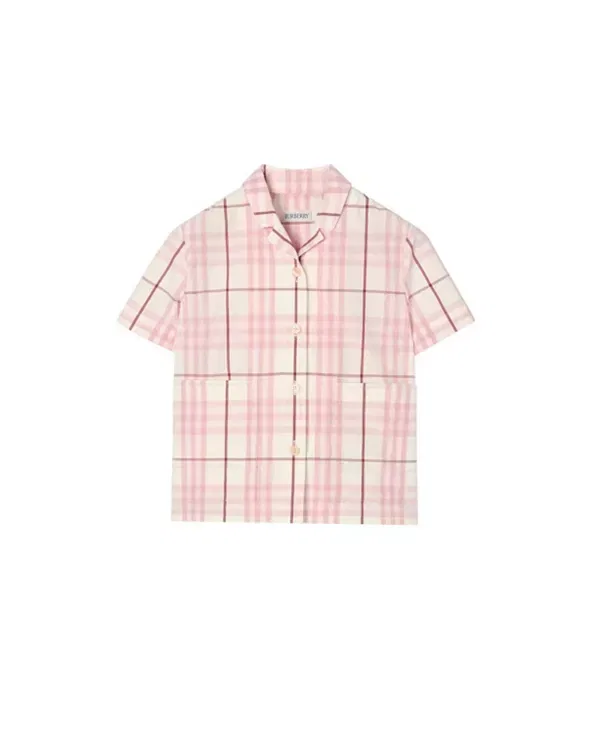 Детская рубашка для девочек хлопковая в клетку Burberry, Flora Pink