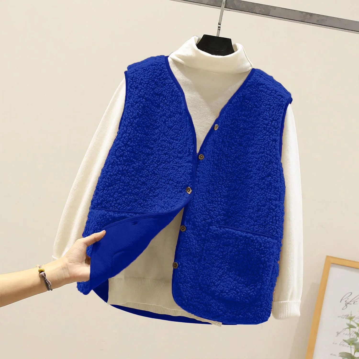 Женский безрукавный жилет с флисом, модель Winter Warm, бренд, A02 Blue — фото 4