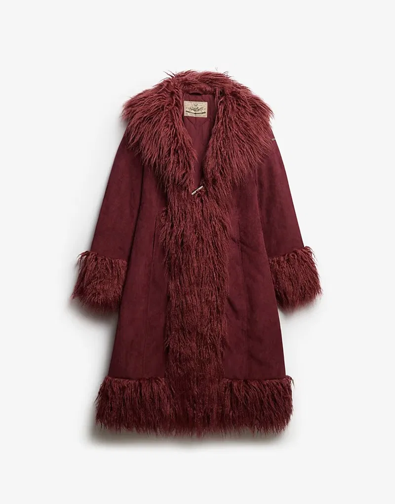 Длинное афганское пальто Superdry, ягодного джема