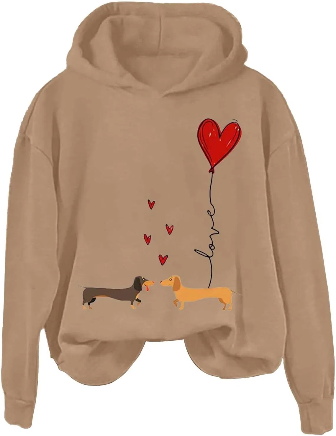 Женский свитшот с принтом, Dachshund Hoodie, хаки — фото 4