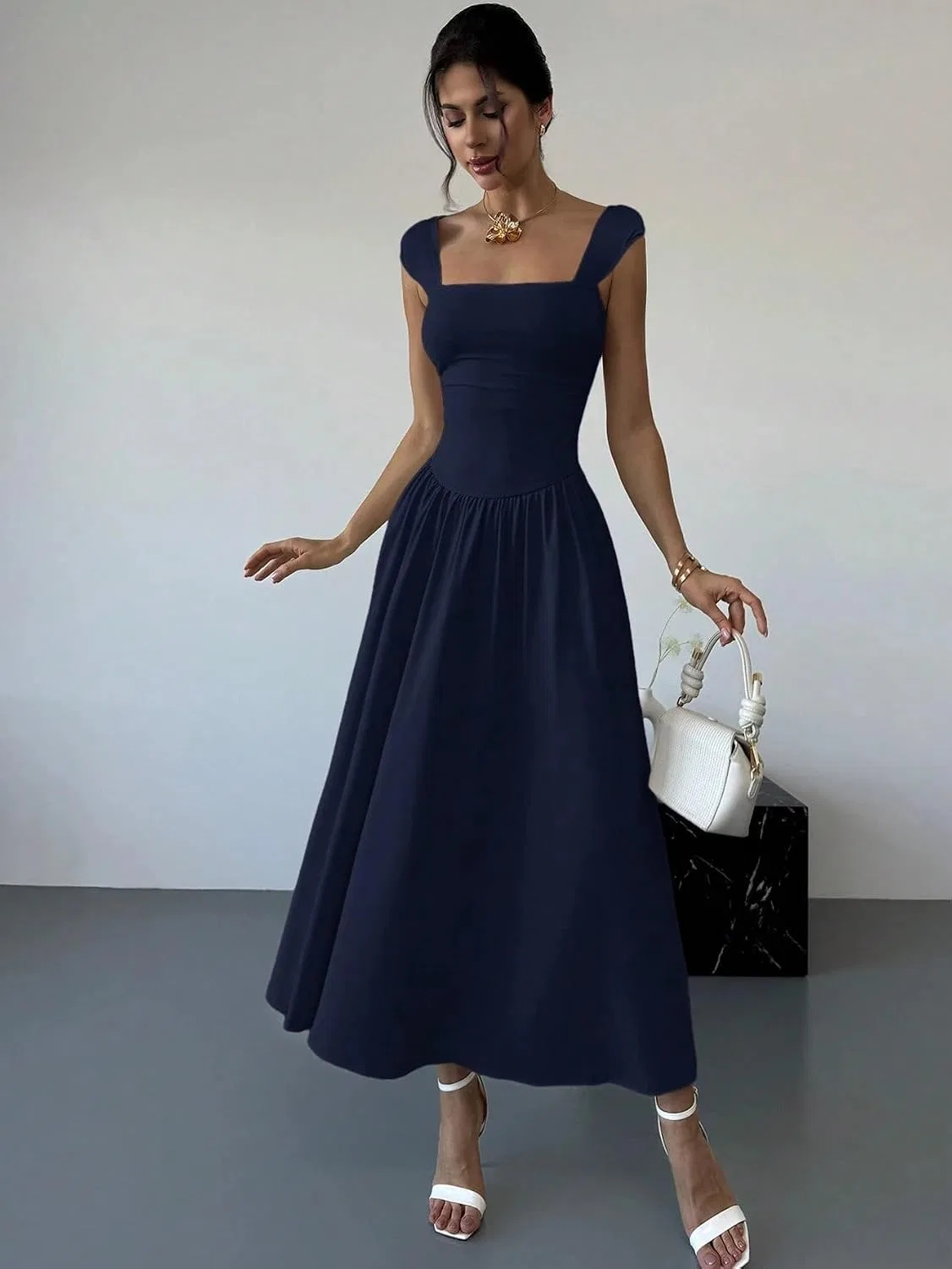 Женское платье миди A-силуэта Backless, Navy Blue — фото 4