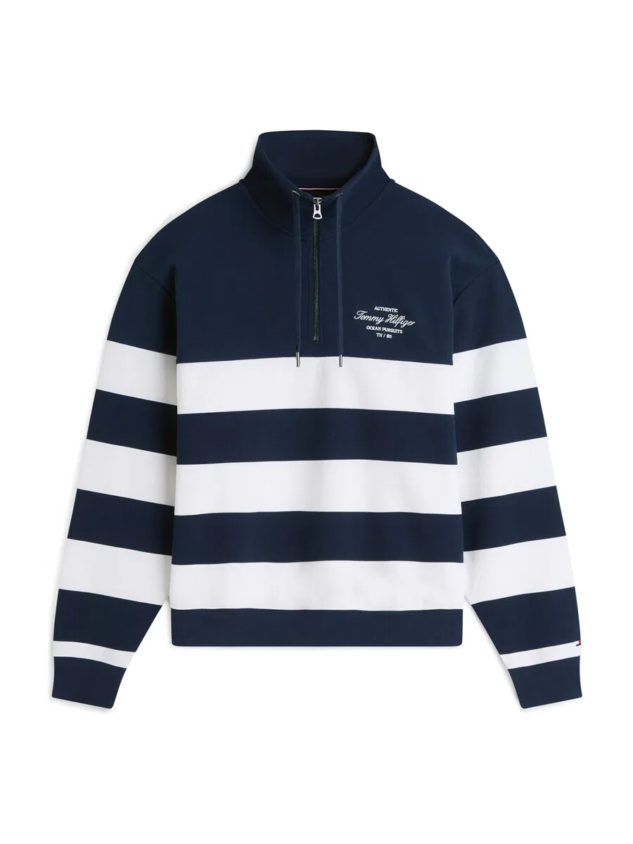 Толстовка TOMMY HILFIGER «Stripe Quarter-zip» темно-синего цвета