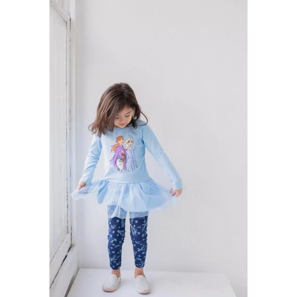 Детский комплект футболки и леггинсов с принтом Frozen Disney, Light Blue — фото 4