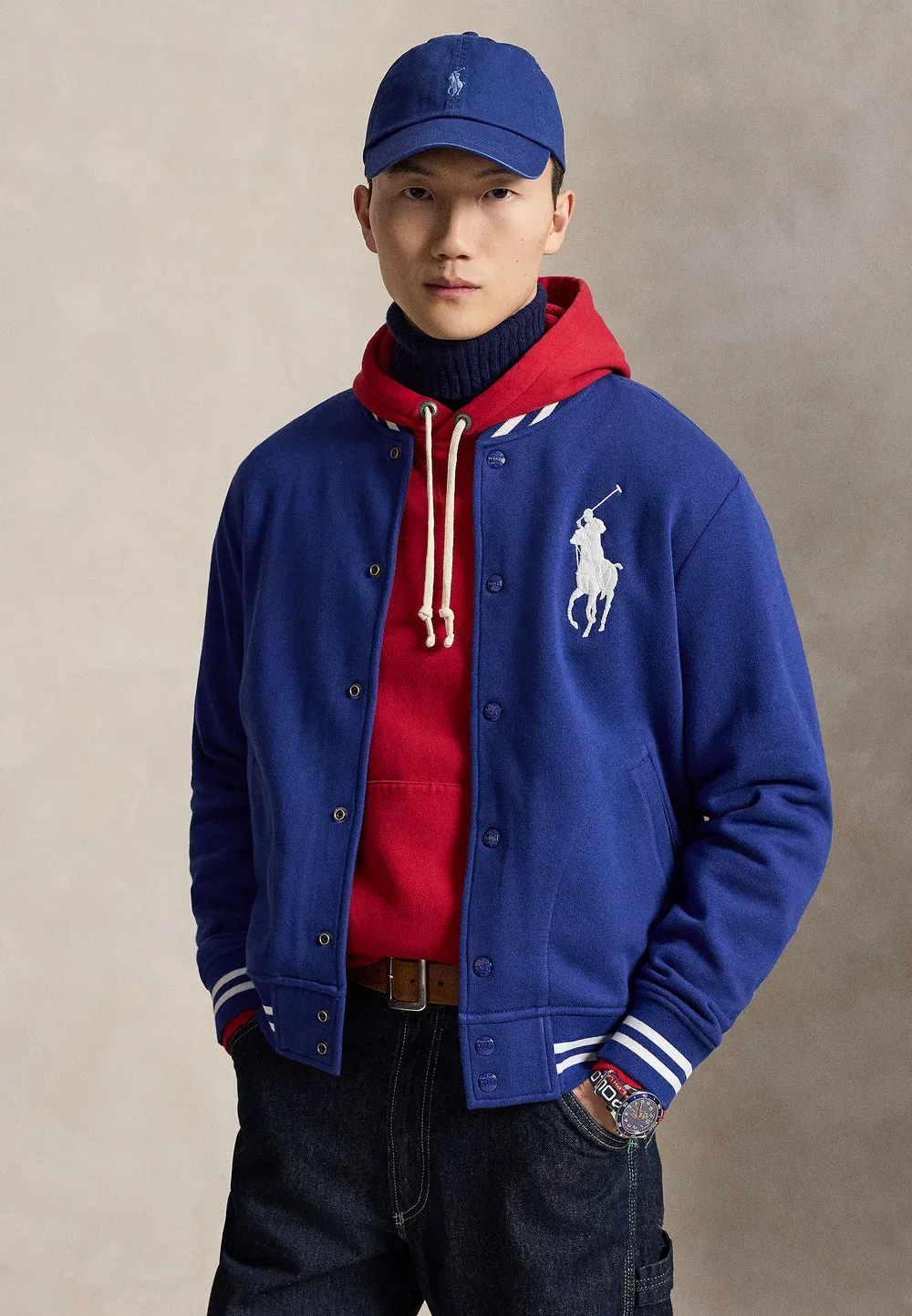 Бейсбольная куртка Big Pony - куртка-бомбер Polo Ralph Lauren, Blue Yacht/White