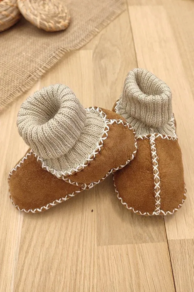 Детские пинетки из натуральной кожи с шерстью внутри Unisex Baby Booties Natural Baby Socks Sitilin, Brown — фото 4