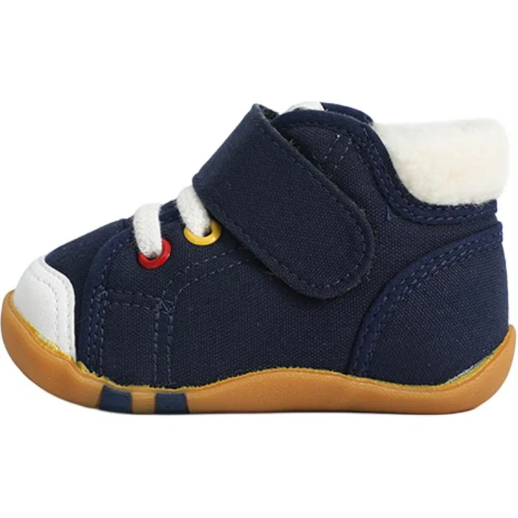 Детские ботинки для малышей с высоким берцем, на флисовой подкладке, MoonStar, Dark Blue Fleece-Lined