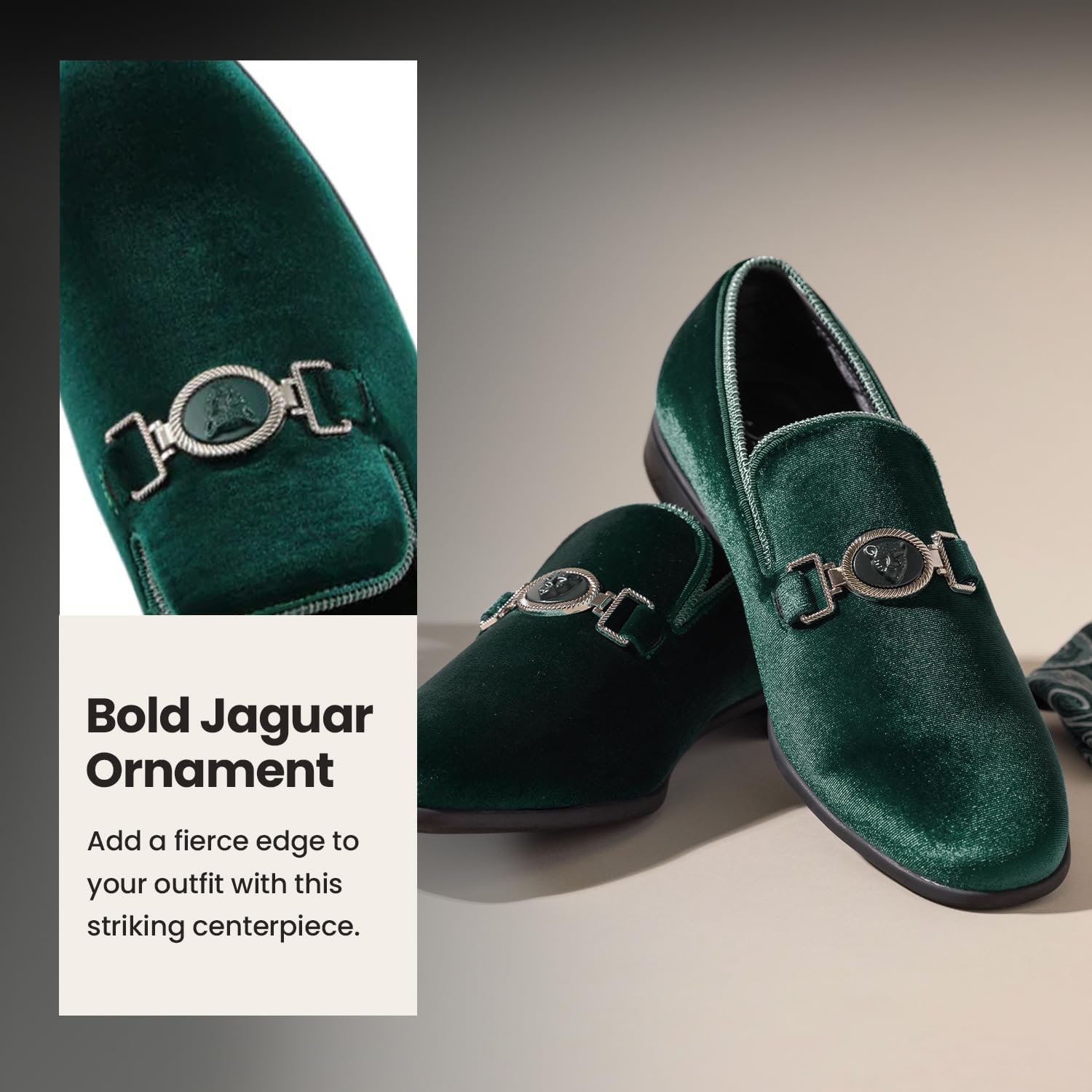 Мужские лоферы Amali Velvet Slip-On с львиным декором, тапочки для смокинга, лоферы с металлической цепочкой, Green (Antonio) — фото 3