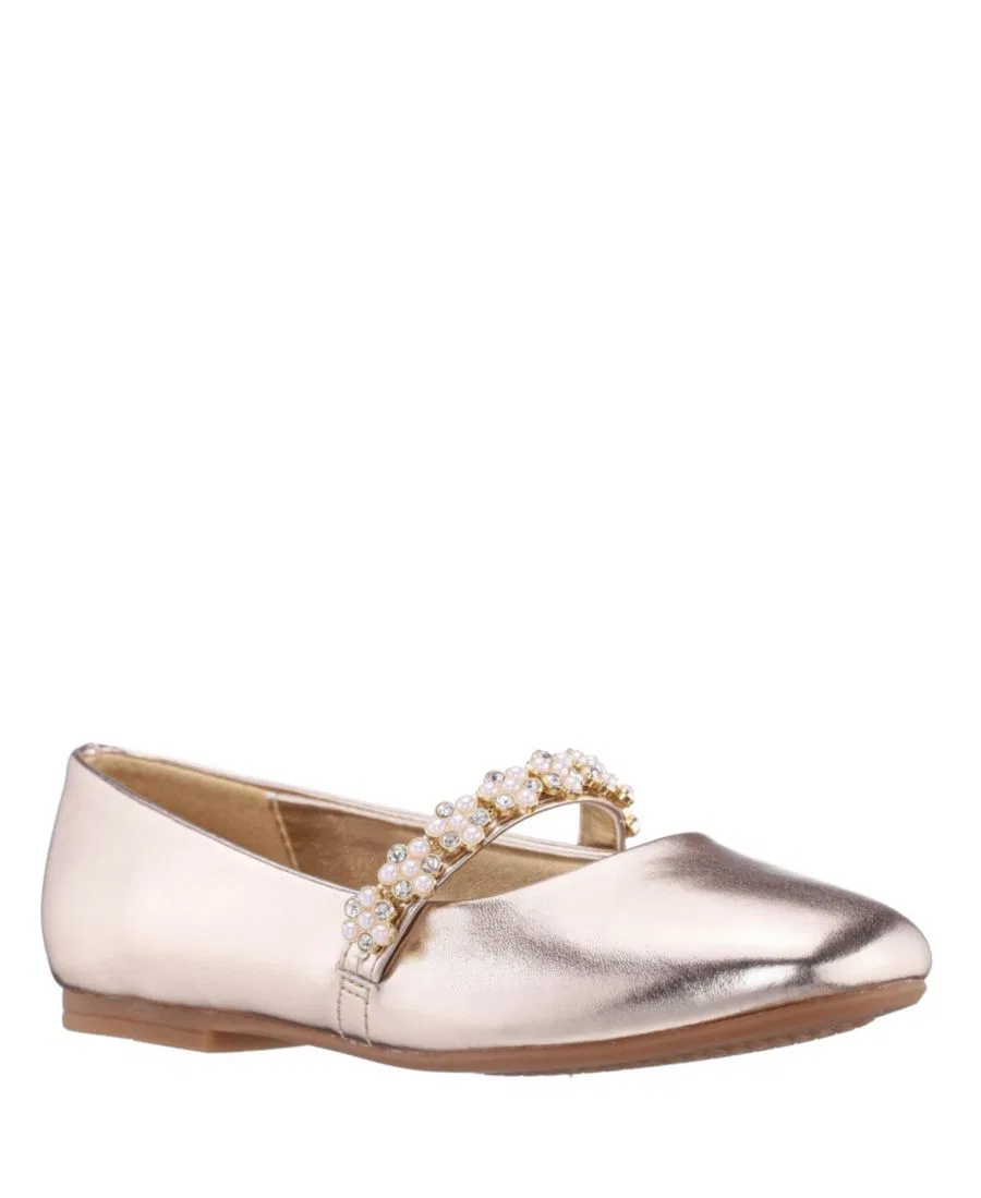 Балетки для девочек с кристаллами и жемчугом, модель JOANSIE by Nina Shoes Nina, Light Gold
