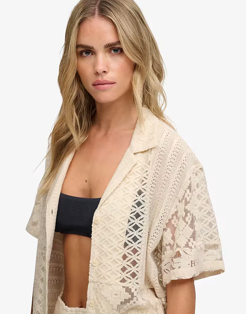 Пляжная рубашка Superdry Lace в стиле пэчворк, пыльно-бежевого — фото 3