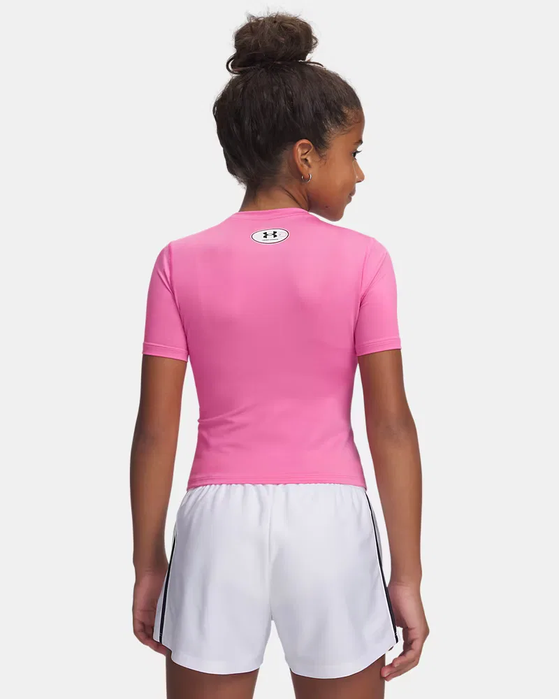 Футболка с коротким рукавом для девочек влагоотводящая HeatGear UnderArmour, Pink Frenzy/White — фото 2