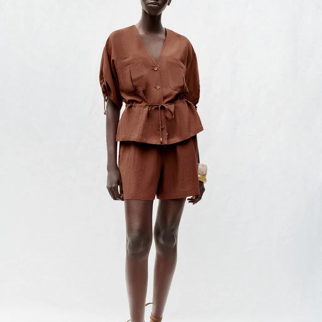 Женские шорты повседневные Dark Brick Red ZARA, темно-кирпично-красный — фото 4