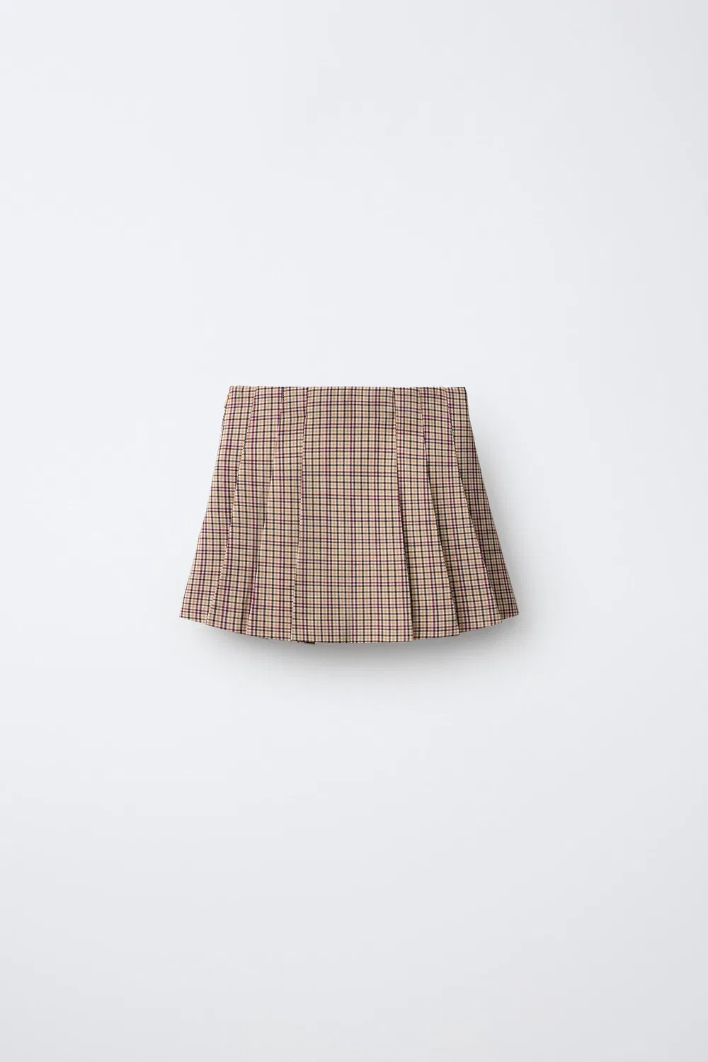 Плиссированная юбка в клетку с пуговицами. ZARA, Ecru/Maroon — фото 2