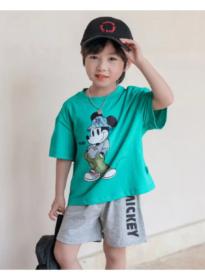 Комплект спортивной одежды для мальчиков с коротким рукавом и шортами Mickey Mouse Bornbay, зеленый