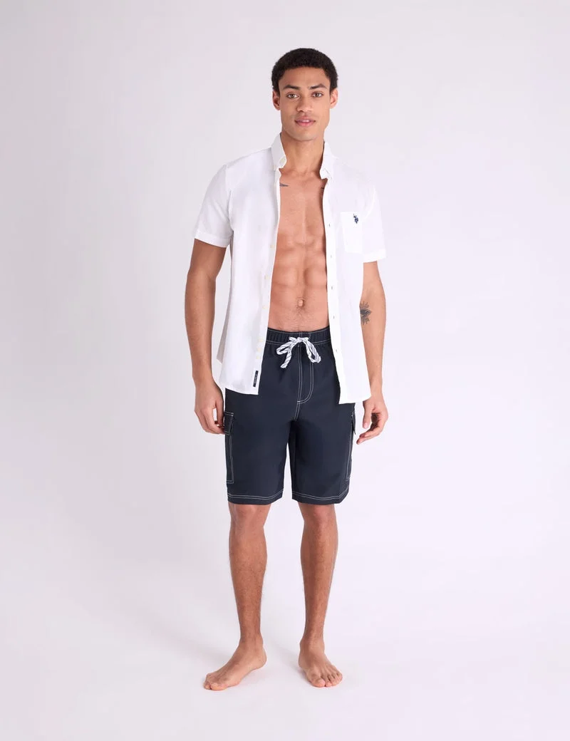 Мужские шорты для плавания U.S. Polo Assn. 10" Contrast Stitch Stretch Cargo, черный — фото 3