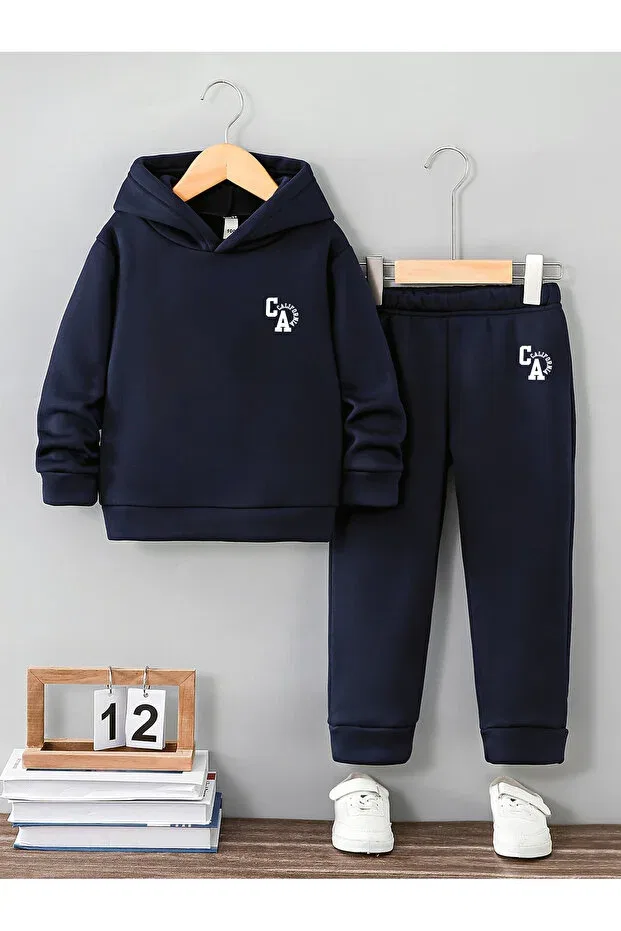 Детский комплект спортивного костюма для девочек с принтом California premium sweatshirt & tracksuit set Let'S Wear, Navy Blue