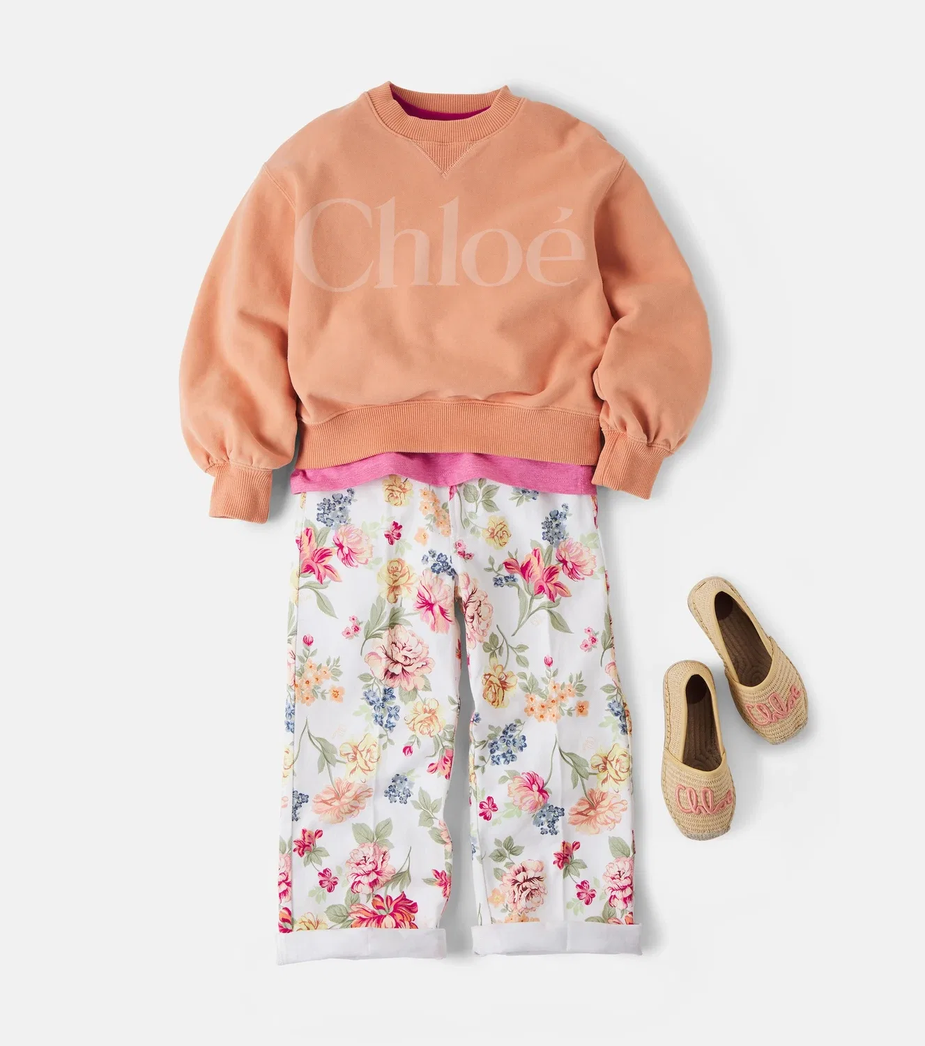 Свитшот хлопковый с логотипом Chloé Kids, оранжевый — фото 2