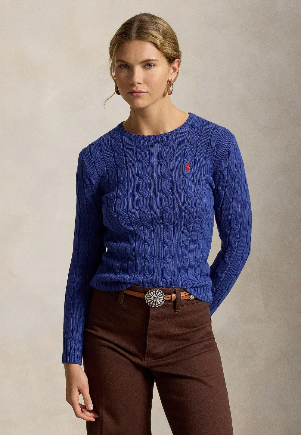 Хлопковый свитер крупной вязки с круглым вырезом - джемпер Polo Ralph Lauren, Charter Blue