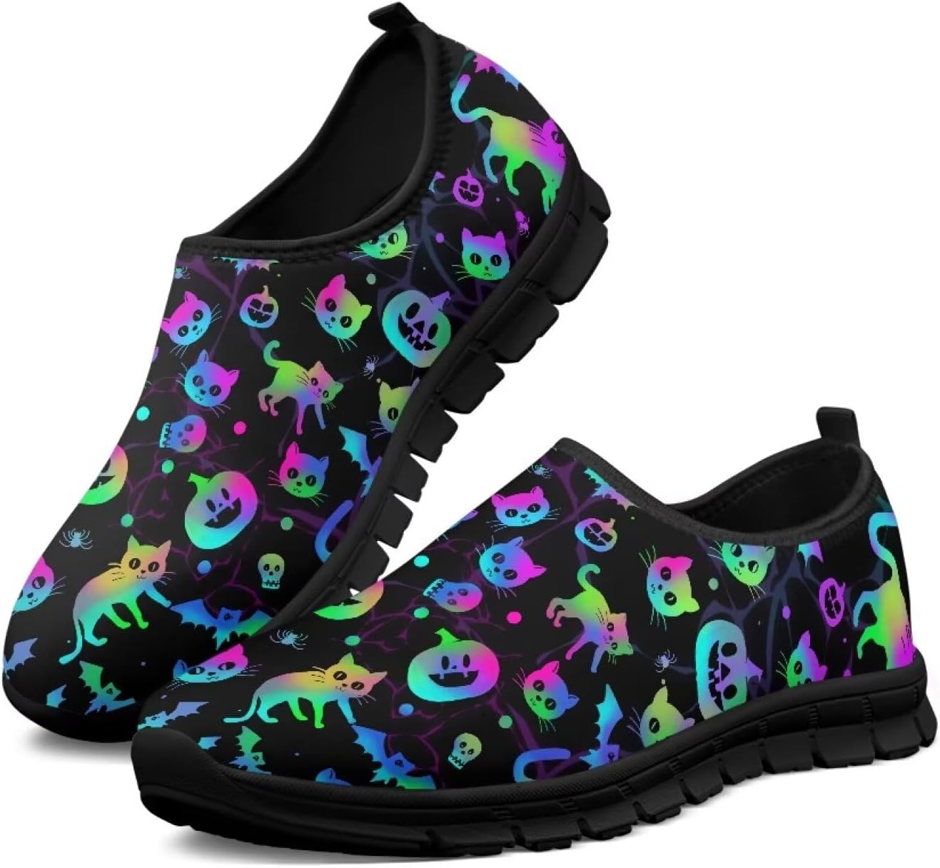 

Мужские повседневные кроссовки без шнурков, низкие спортивные кеды, нескользящие, легкие и комфортные для бега на улице Qoiuvncy, Fluorescent Cat Pumpkin