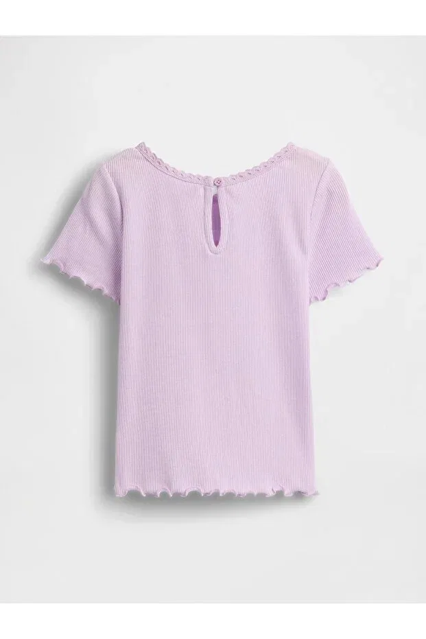 Детская футболка для девочек с принтом Lilac Ice Cream Embroidered Ribbed T-Shirt Gap, Lila-001 — фото 3