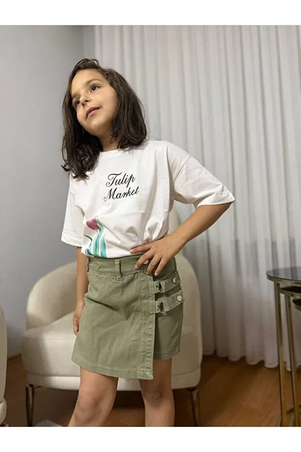 Детская юбка-шорты для девочек джинсовая Robin Kids, Khaki — фото 2