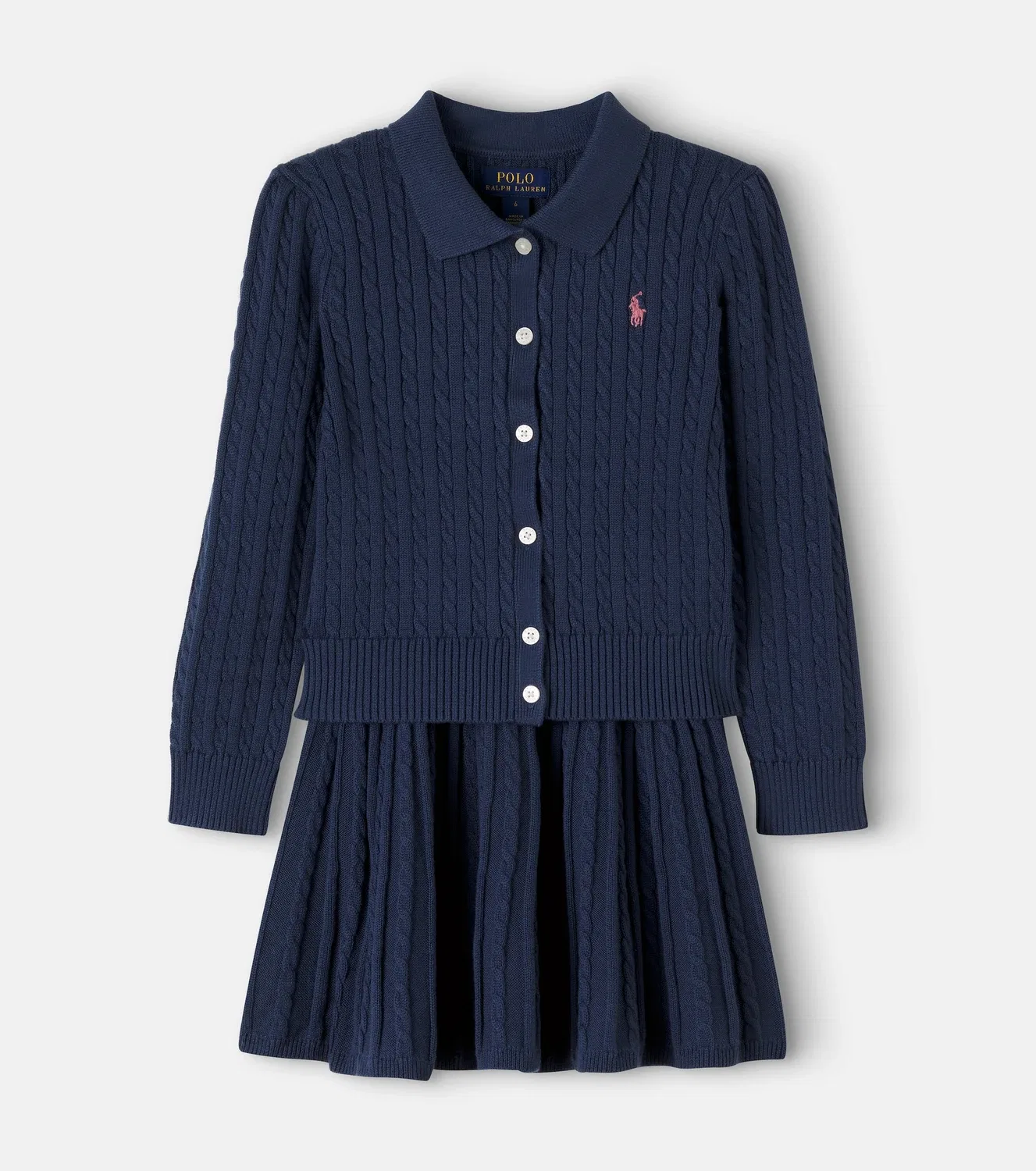 Комплект из хлопкового кардигана и юбки с косами Polo Ralph Lauren Kids, синий