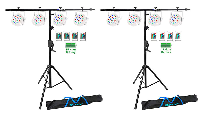 

(8) Rockville BATTERY PAR 50 White DMX DJ Wash Lights + Crank Stands (8) BATTERY PAR 50 WHITE+RVCS2+RCS52