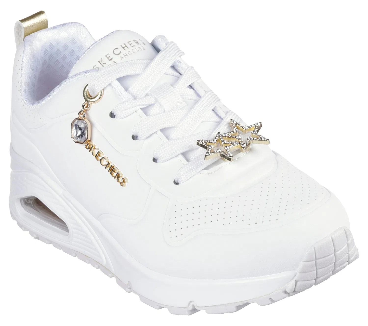 Детские кроссовки для девочек Skechers Uno Gen1 Trendy Jewels, White Synthetic Gold Trim — фото 4