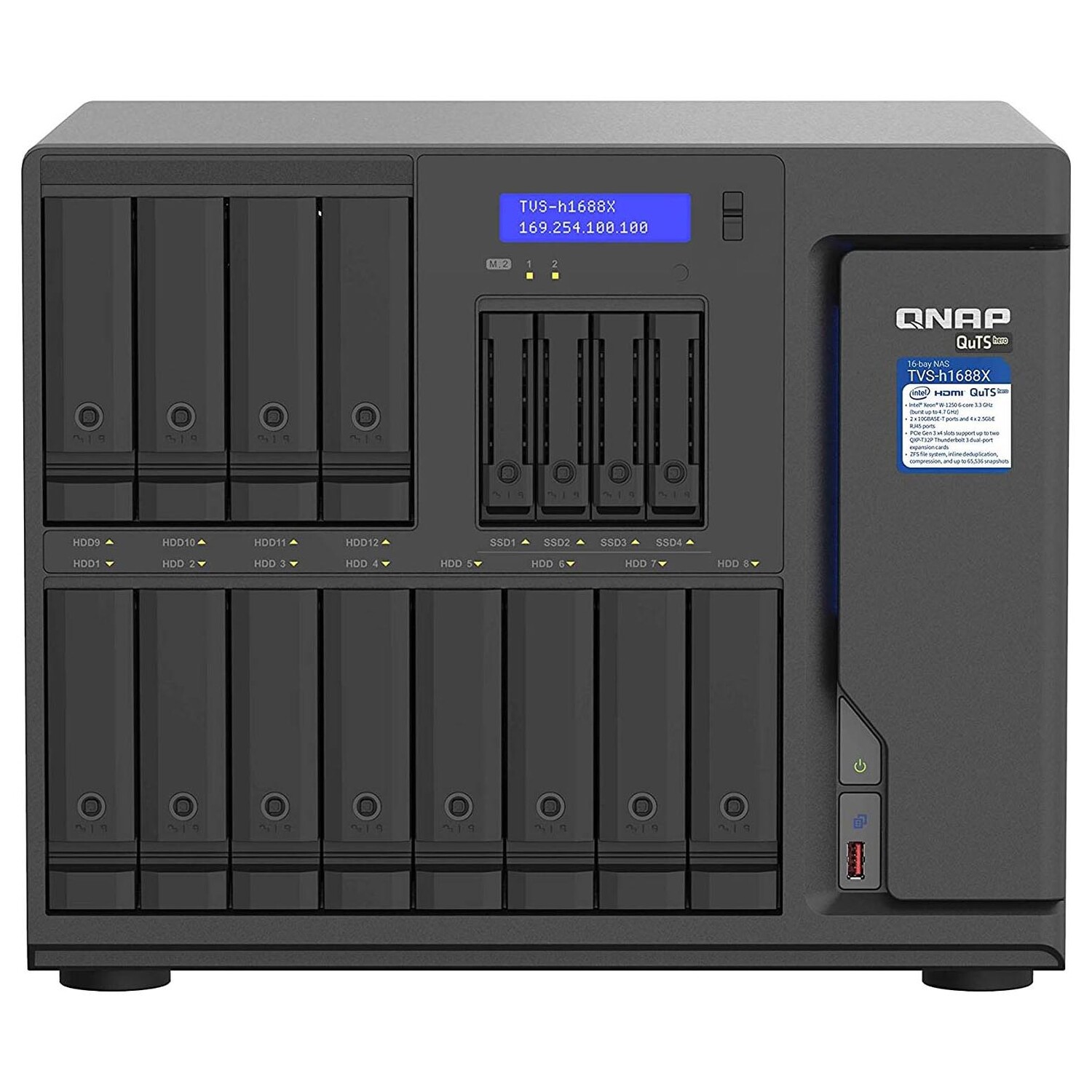 

Сетевое хранилище QNAP TVS-h1688X, 16 отсеков, 32Гб DDR4, без дисков, черный
