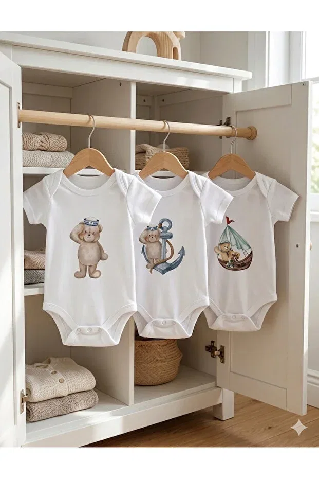Детский комплект боди для новорожденных с принтом Tiny Sailor Teddy Design Hazden, White