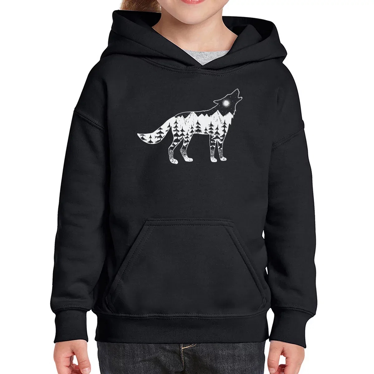 Детское худи с принтом Howling Wolf LA Pop Art, Black