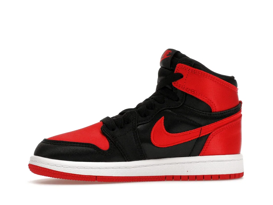 Детские кроссовки с сатиновым верхом Jordan 1 Retro High OG Satin Bred Jordan, Black/University Red/White — фото 3