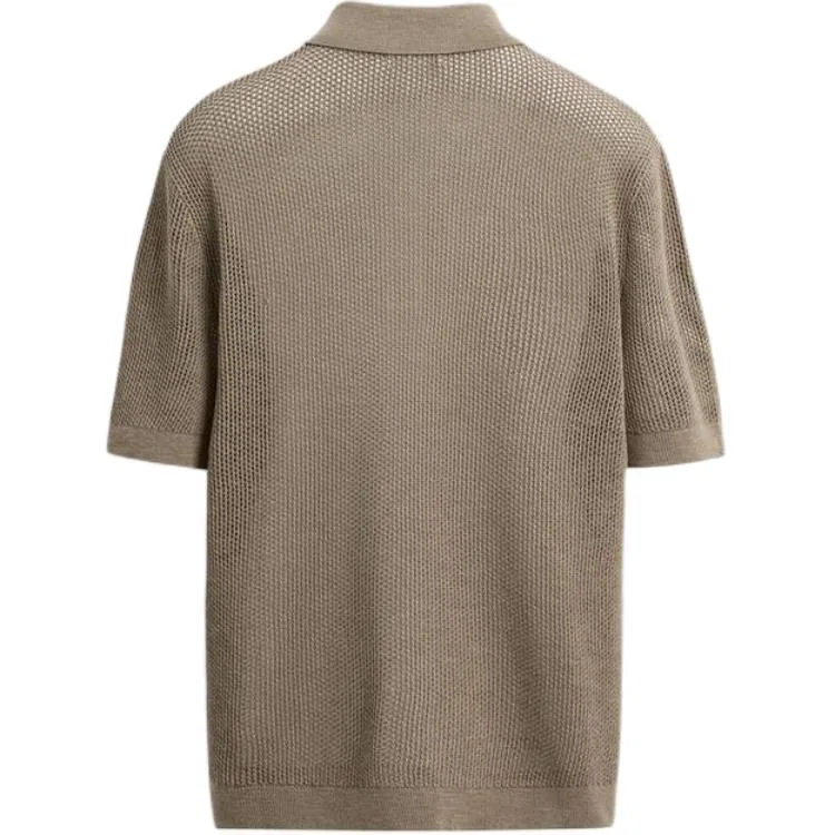 Мужское поло бежевое с воротником и прямой посадкой ZARA, Beige — фото 3