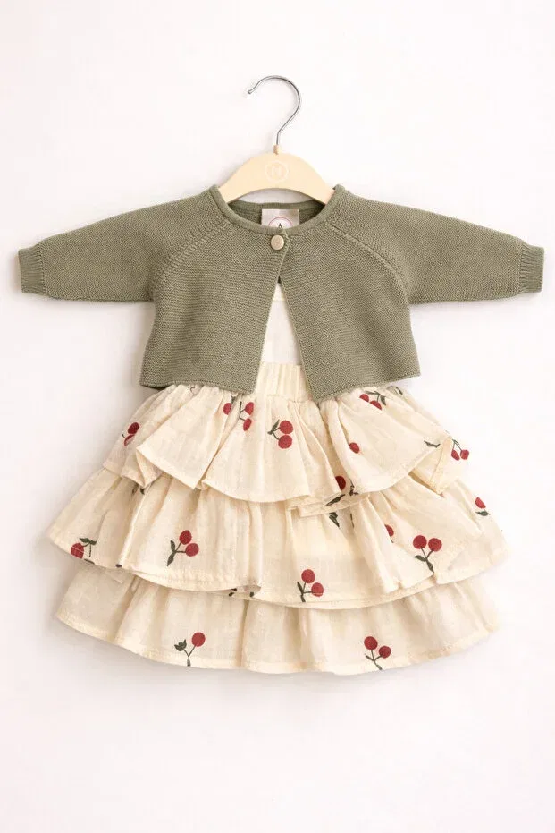 Детский комплект с принтом Cherry Skirt Set Aselya Kids, Green
