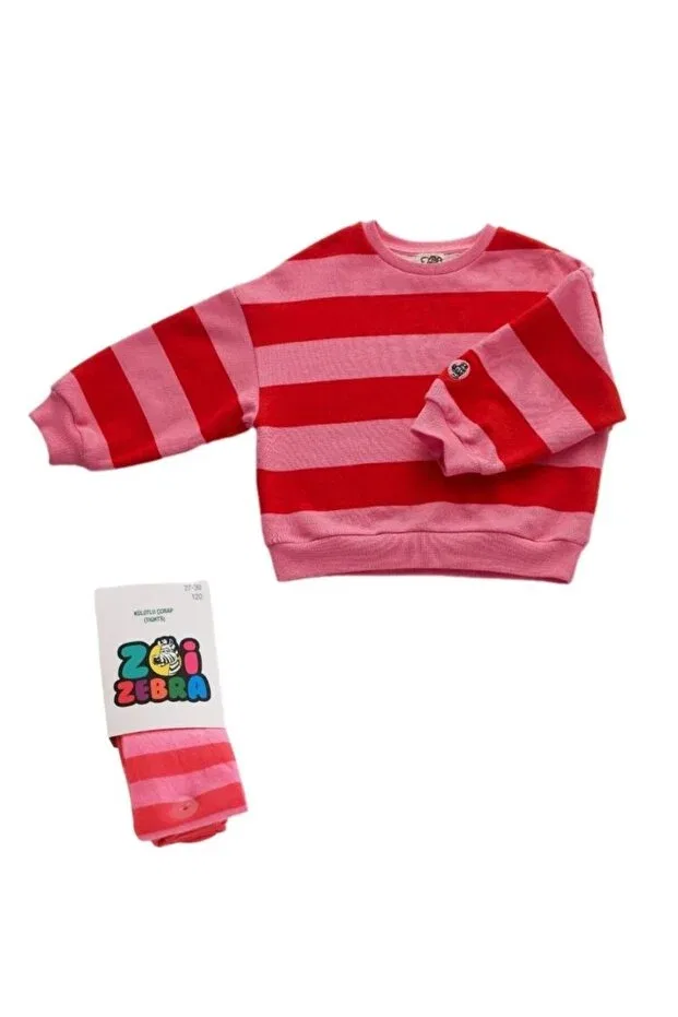 Детские свитшот для девочек в полоску Zoi Zebra, Red & Pink
