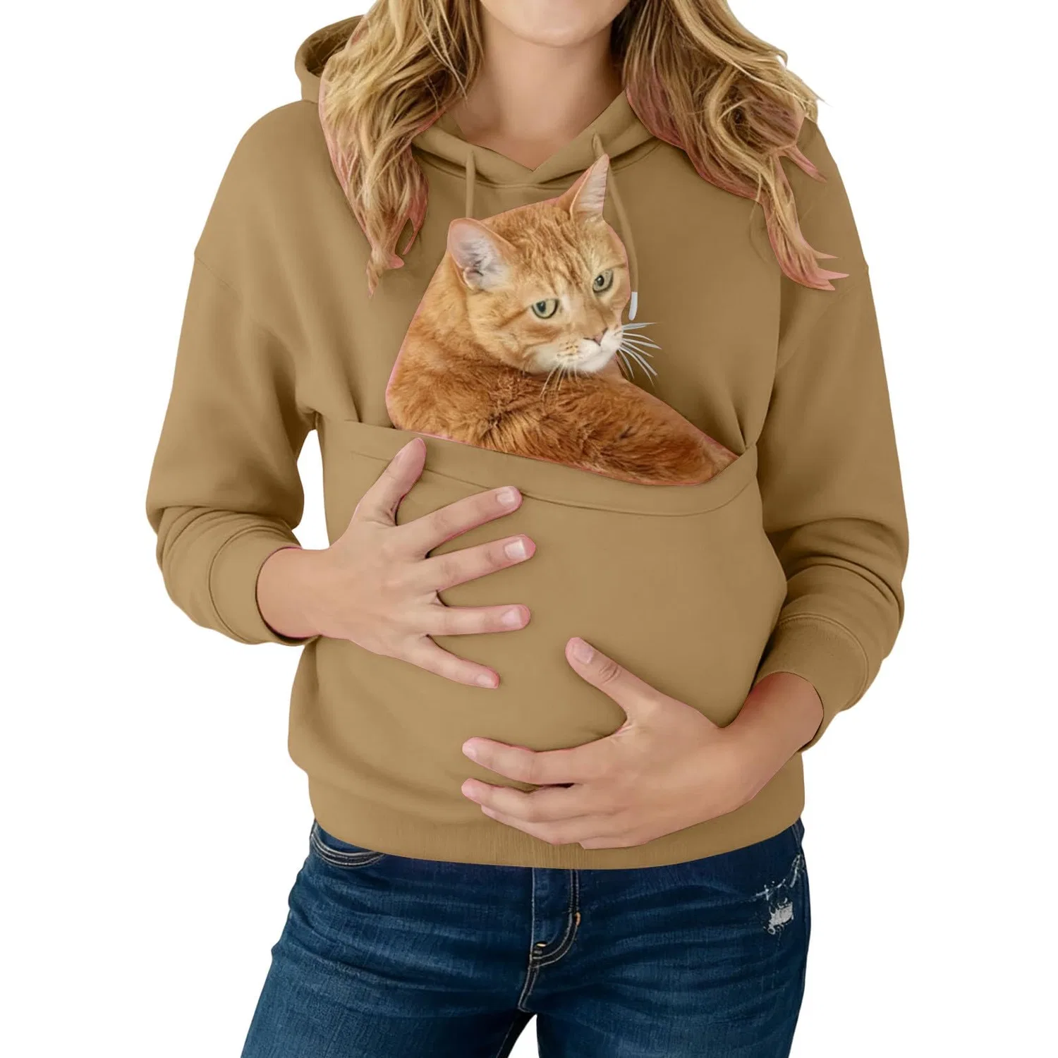 Женский худи с карманом-кенгуру Cat Hoodie, Z21 Brown — фото 2