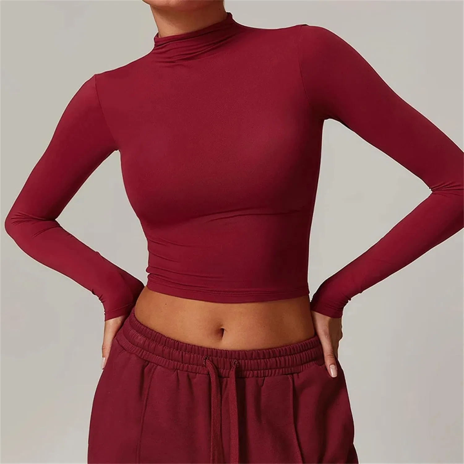 Женская спортивная футболка с длинным рукавом для йоги и бега, Light Khaki — фото 3