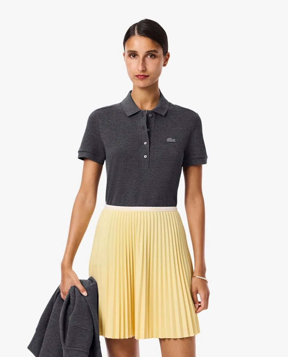 

Женское поло из стрейчевого хлопкового пике с короткими рукавами Lacoste, светло-серый