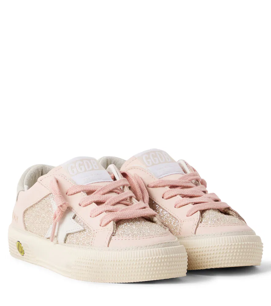 Кожаные кроссовки с майскими блестками Golden Goose Kids, розовый