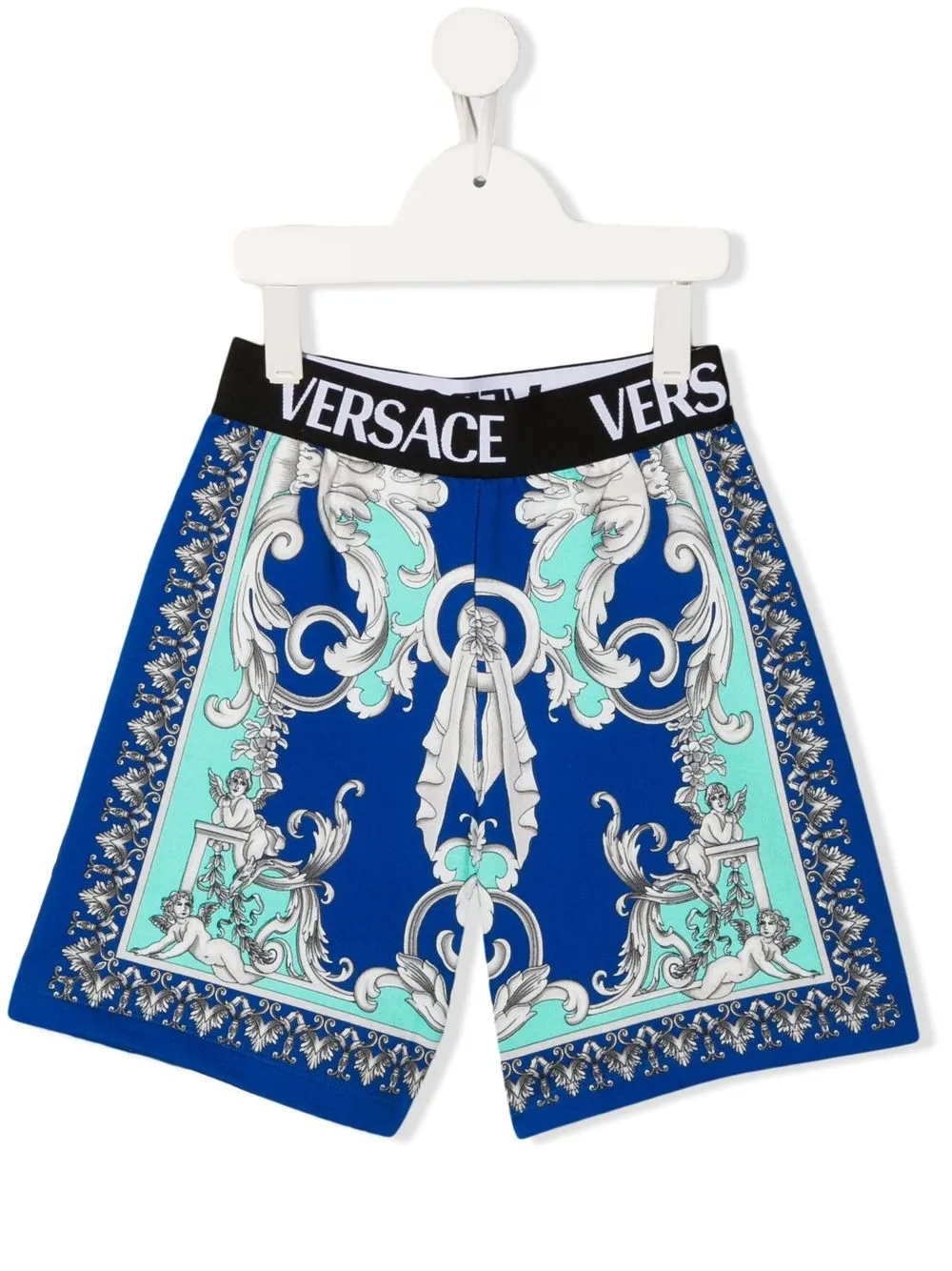 

Шорты с логотипом и принтом Barocco Versace Kids, синий
