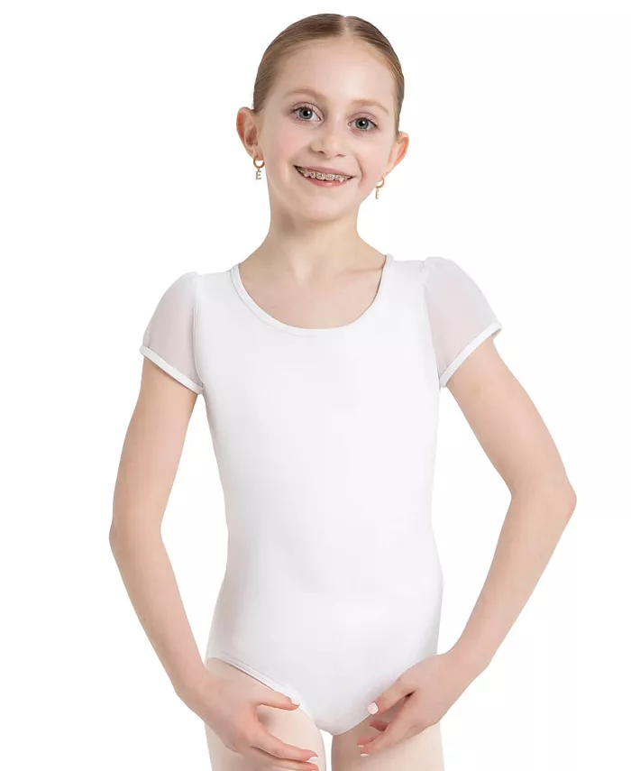 

Купальник с рукавами-фонариками и вырезом-замочной скважиной на спине для девочек Capezio, белый