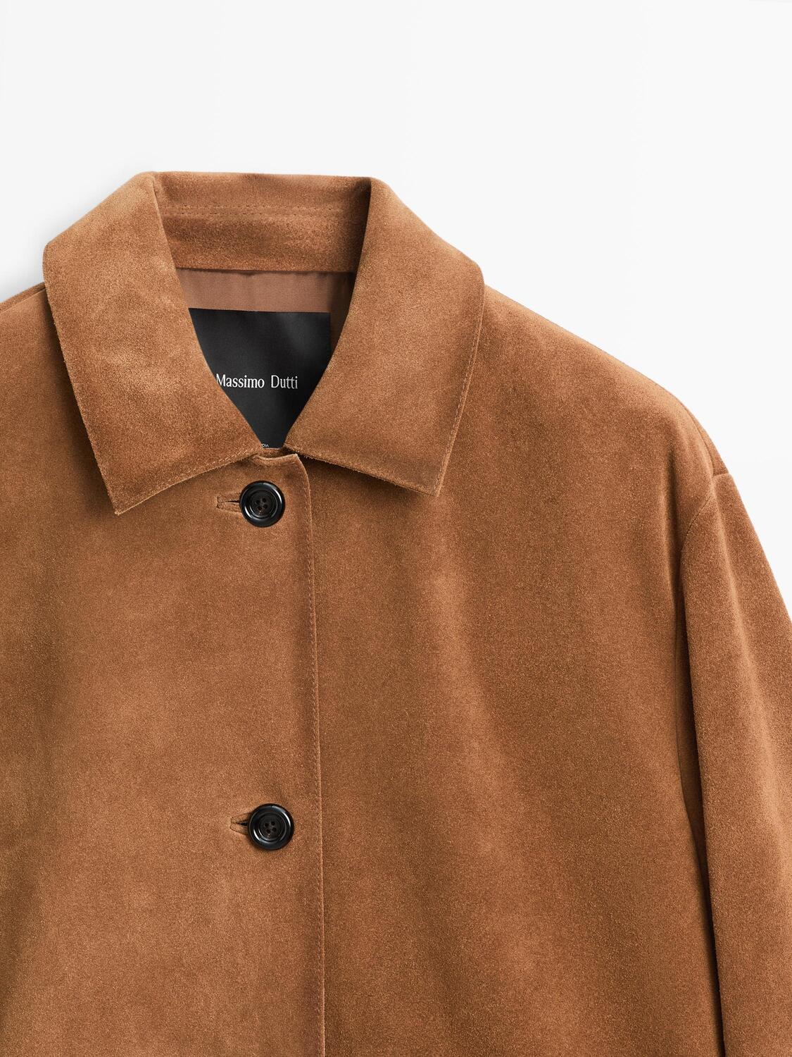 Замшевая кожаная куртка Massimo Dutti, camel — фото 4