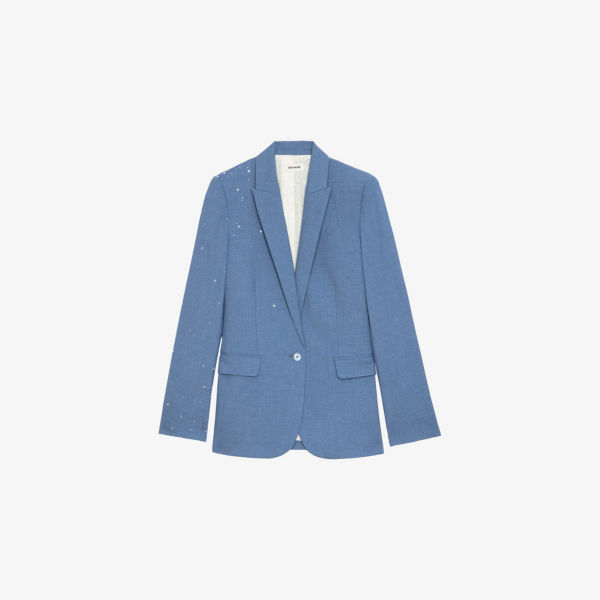 

Блейзер Zadig&Voltaire Valse однобортный из эластичной ткани со стразами, голубой