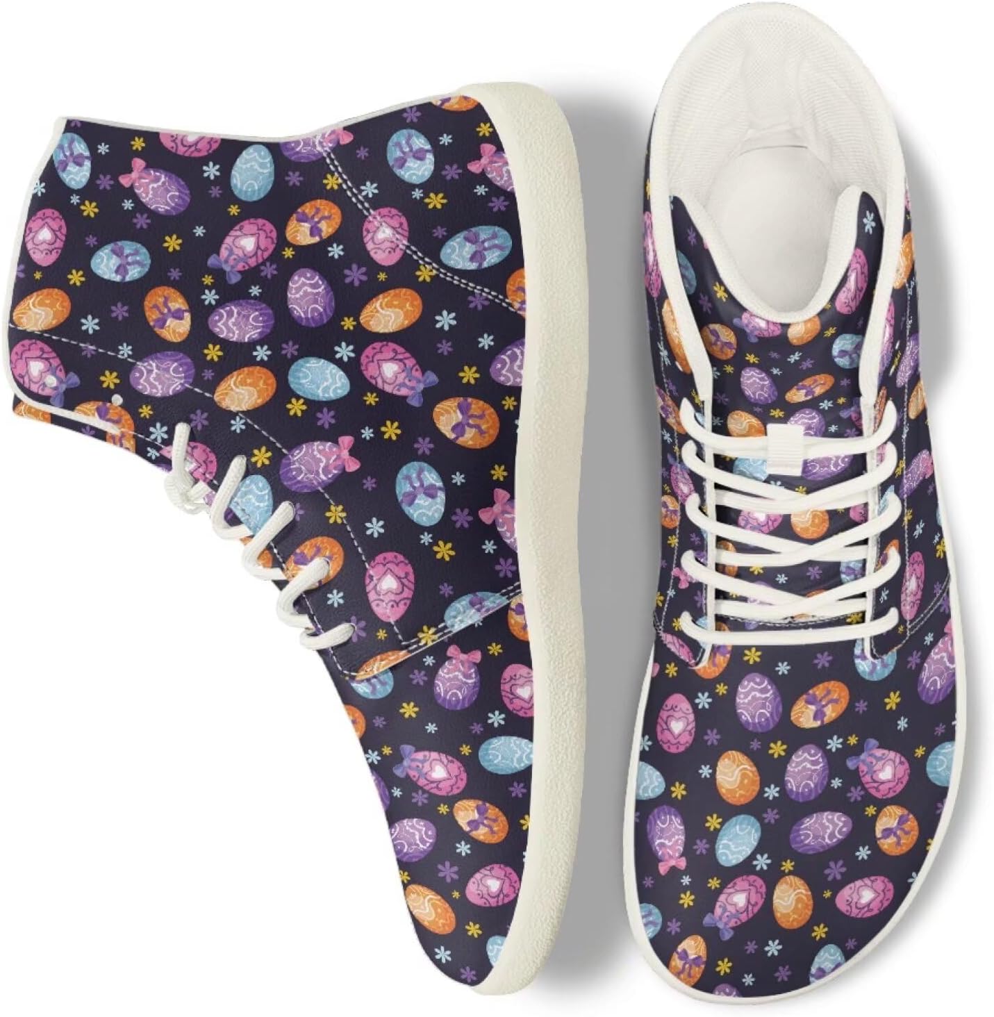 

Кроссовки Belidome High Top для женщин и мужчин, повседневные с плоской подошвой, на шнуровке, противоскользящие, Eatser Colorful Eggs