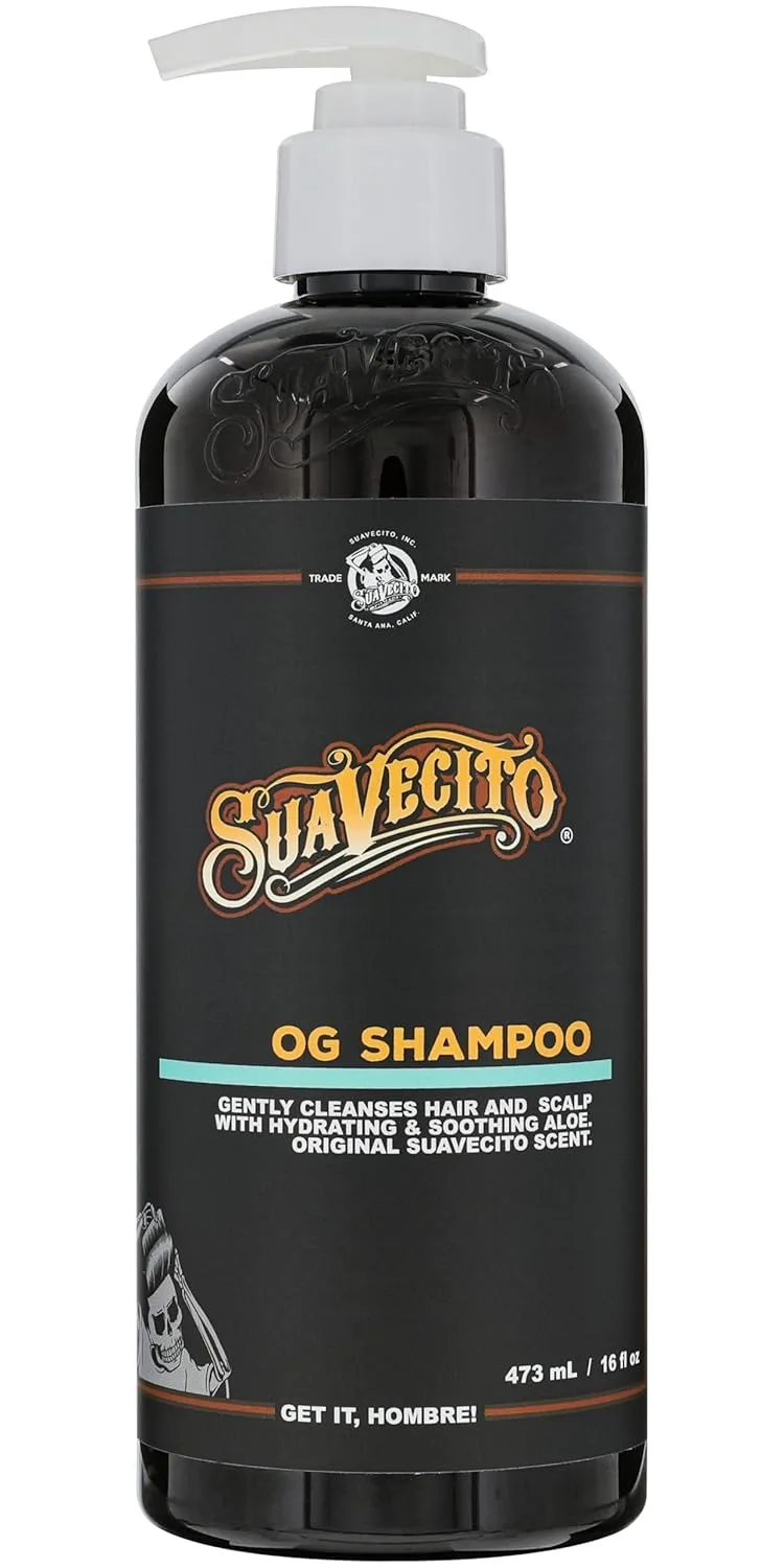Suavecito OG шампунь 16 унций с помпой, оригинальный аромат - мягко очищает, увлажняет и успокаивает с алоэ, для всех типов волос, восстанавливает блеск, без сульфатов 473 мл (.)
